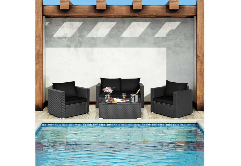 4-Piece Rattan Conversation Patio Set with Padded Cushion - Image 5