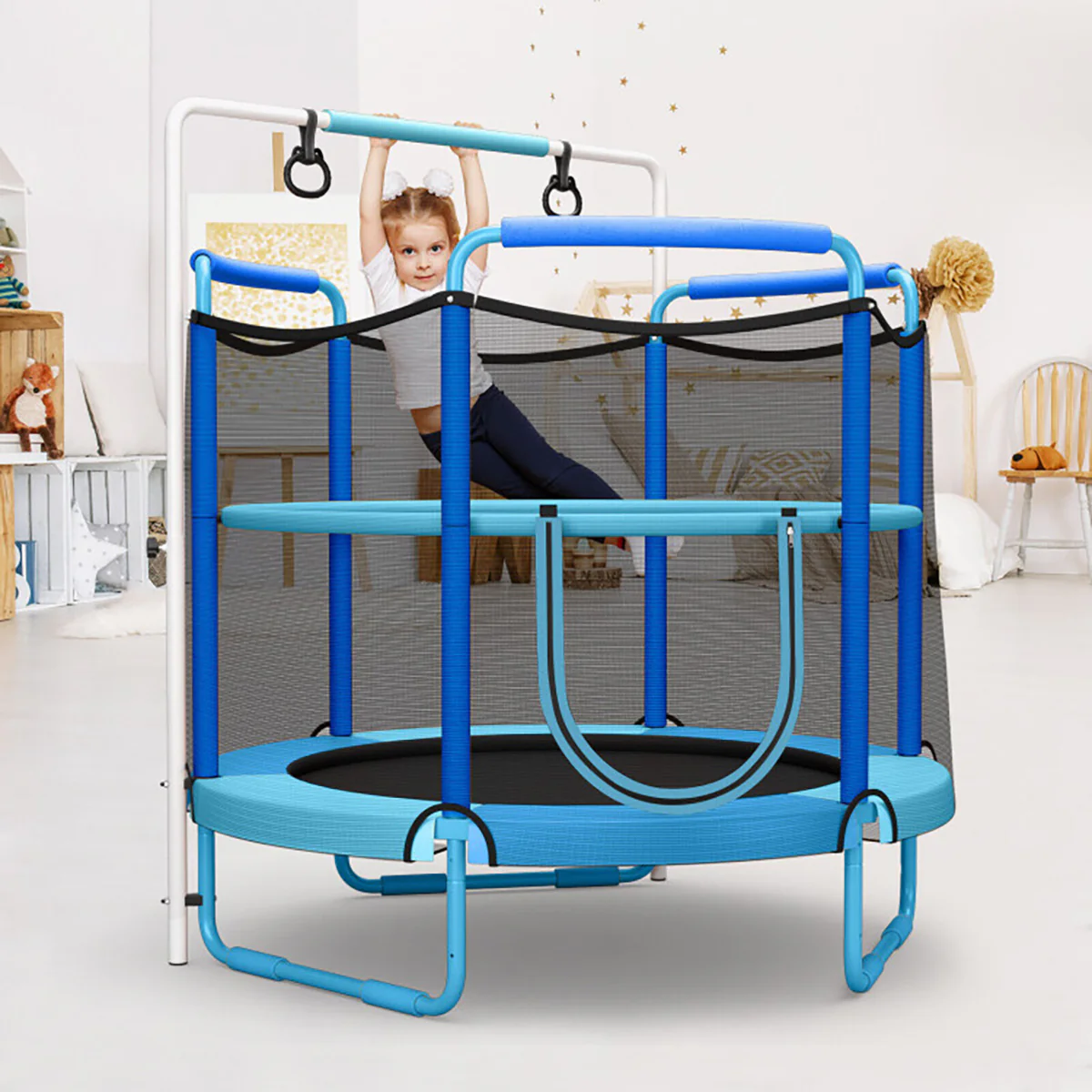5' Kids 3-in-1 Game Trampoline with Enclosure Net Spring Pad - Image 10