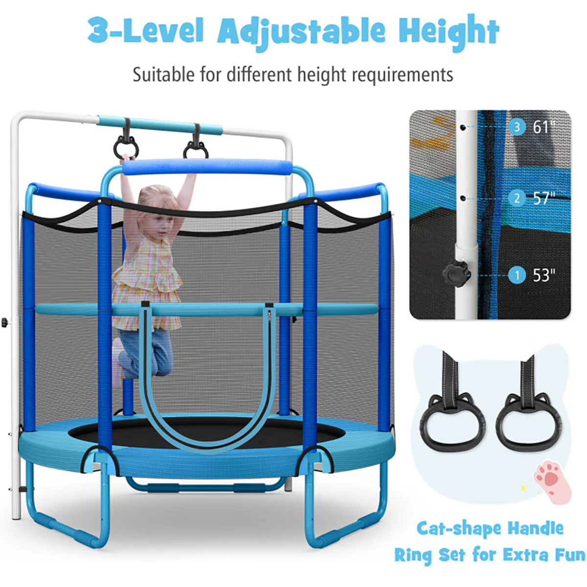 5' Kids 3-in-1 Game Trampoline with Enclosure Net Spring Pad - Image 7